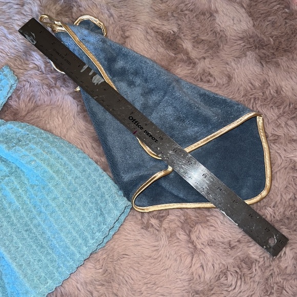 Set of 3 hand towels and dish towels in shade of blue 2 doll dress & 1 gold trim - Picture 10 of 11